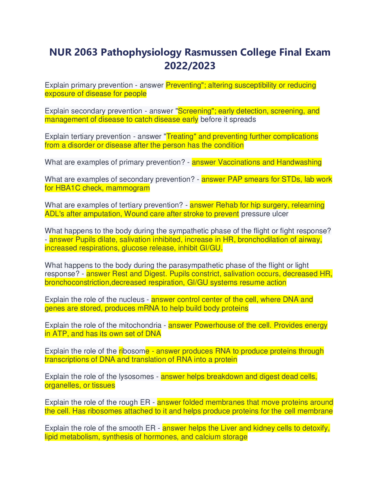 Preview image for NUR 2063 Pathophysiology Rasmussen College Final Exam 2022/2023